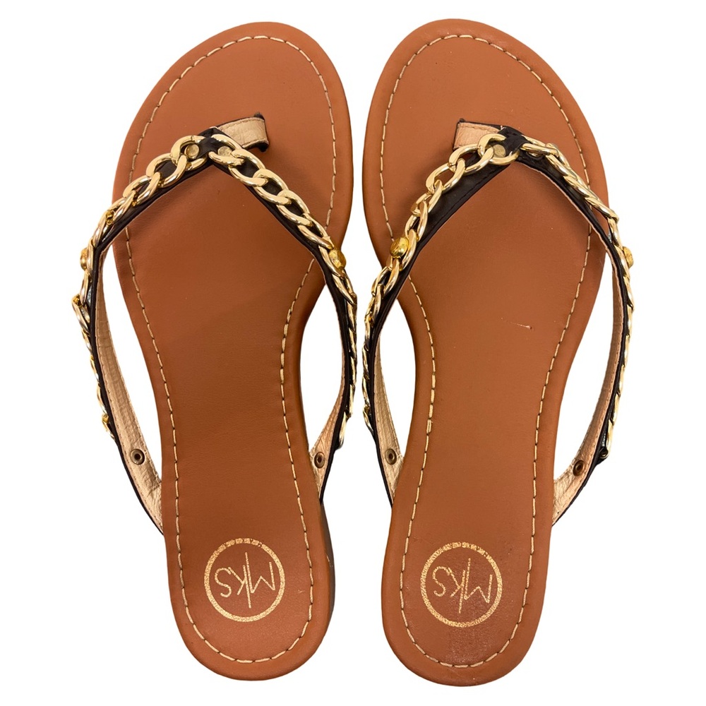 MKS Gold Accent Braided Chain Leather Sandal Women’s 7